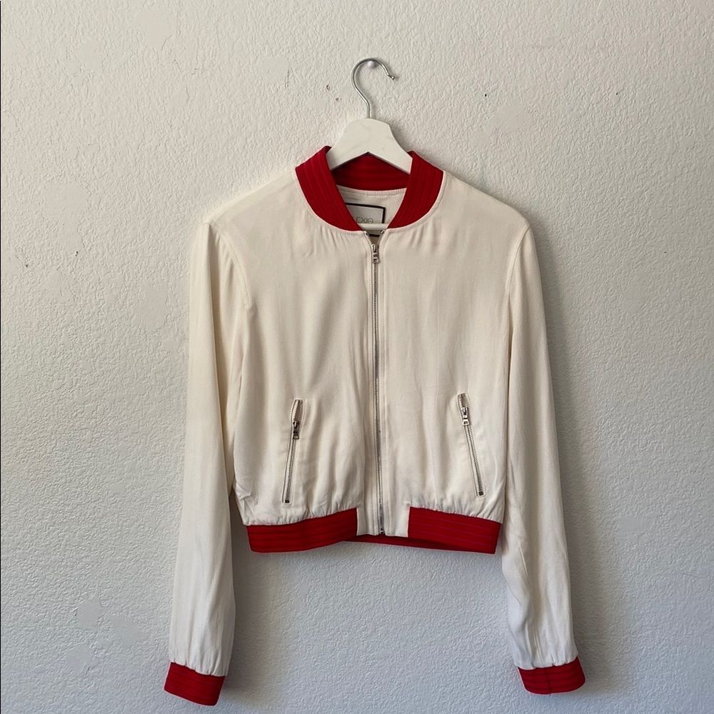 Alexis Cream and Red Bomber Jacket with Sporty Design